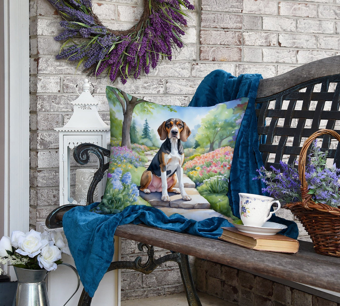 American English Coonhound Spring Garden Throw Pillow-3