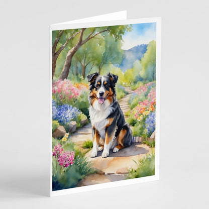 Australian Shepherd Spring Garden Greeting Cards Pack of 8-0