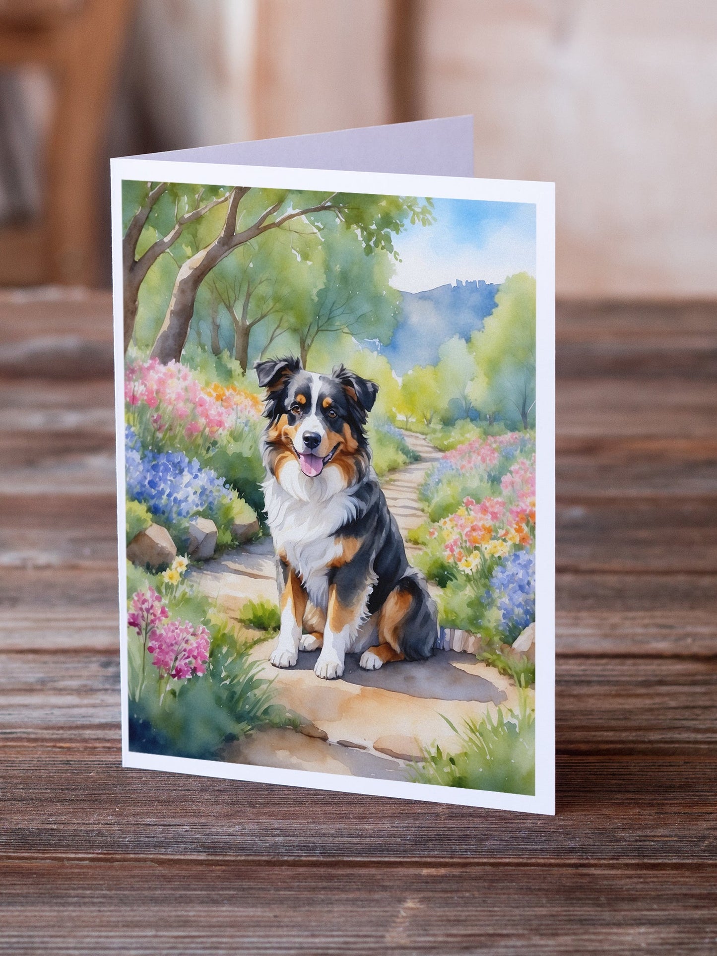 Australian Shepherd Spring Garden Greeting Cards Pack of 8-1