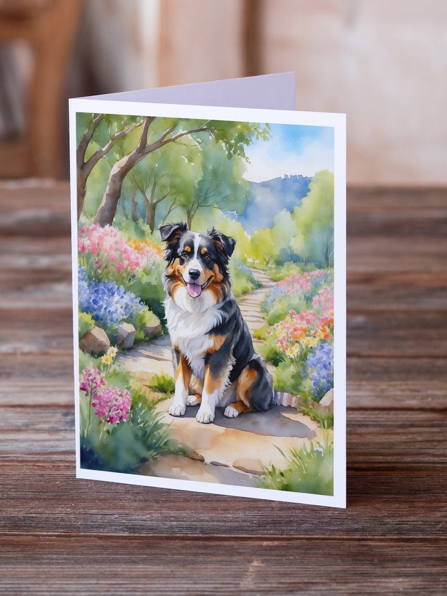 Australian Shepherd Spring Garden Greeting Cards Pack of 8-1