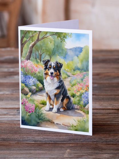 Australian Shepherd Spring Garden Greeting Cards Pack of 8-1
