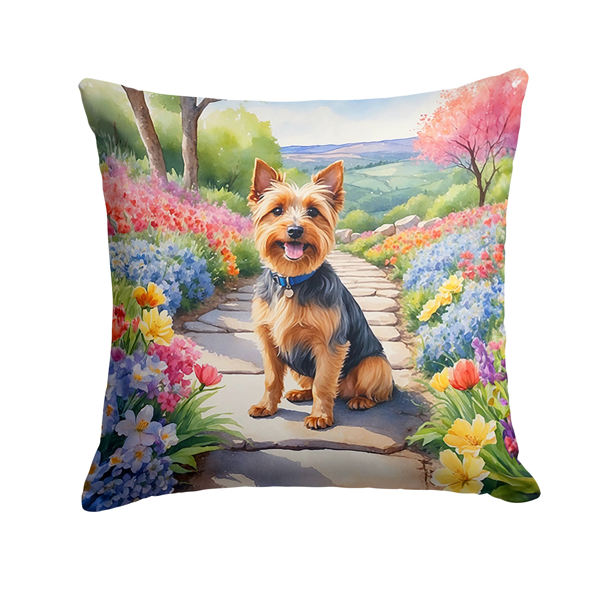 Australian Terrier Spring Garden Throw Pillow-0
