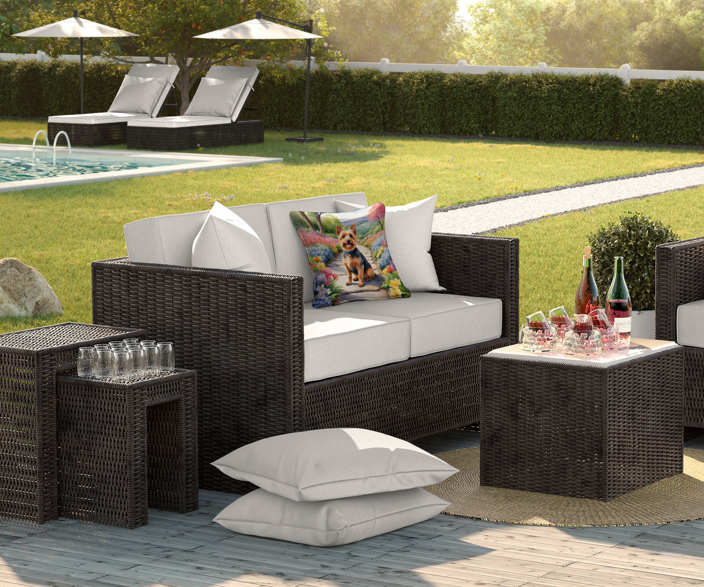 Australian Terrier Spring Garden Throw Pillow-2