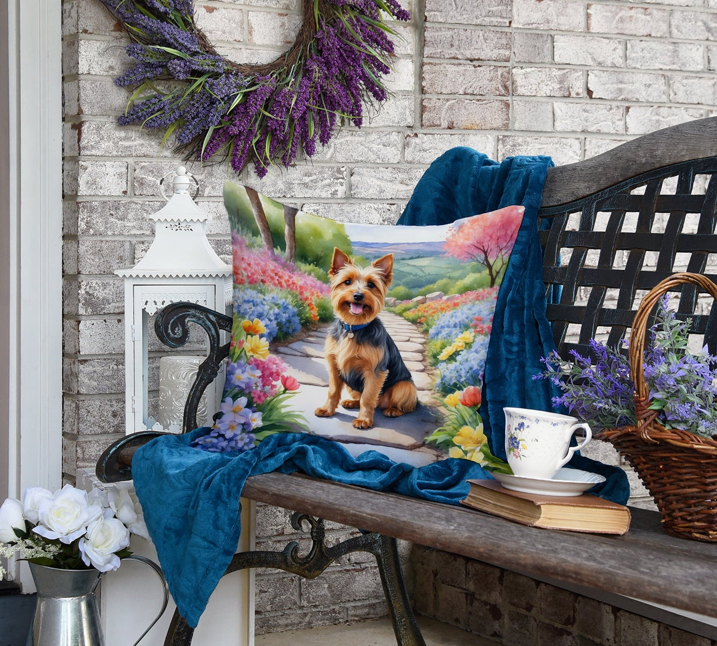 Australian Terrier Spring Garden Throw Pillow-3