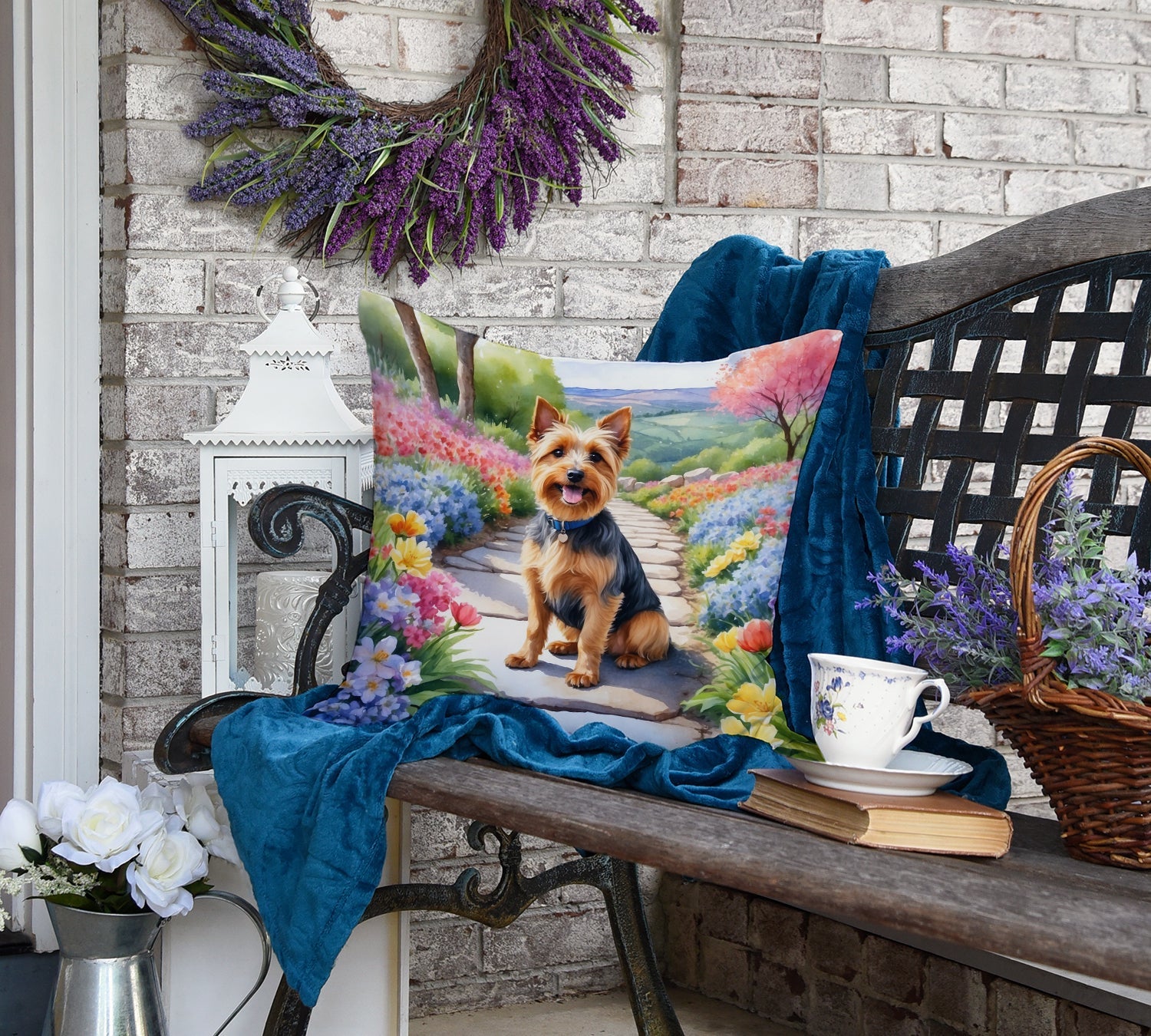 Australian Terrier Spring Garden Throw Pillow-3