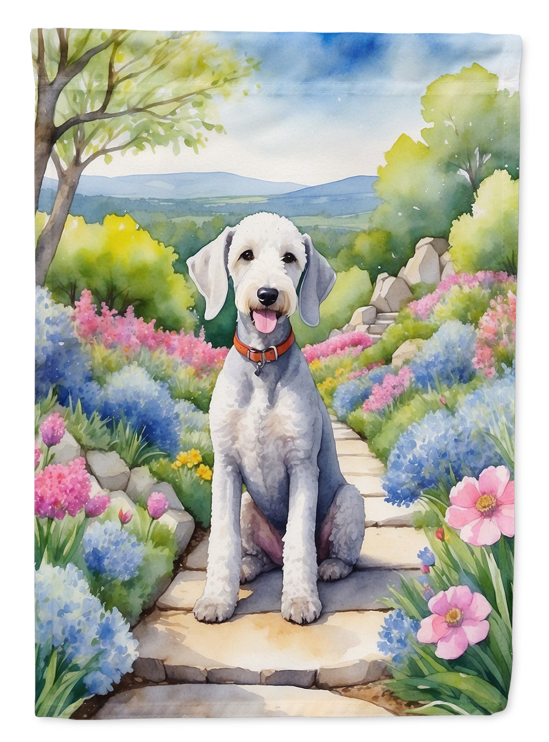 Bedlington Terrier Spring Garden Garden Flag-0