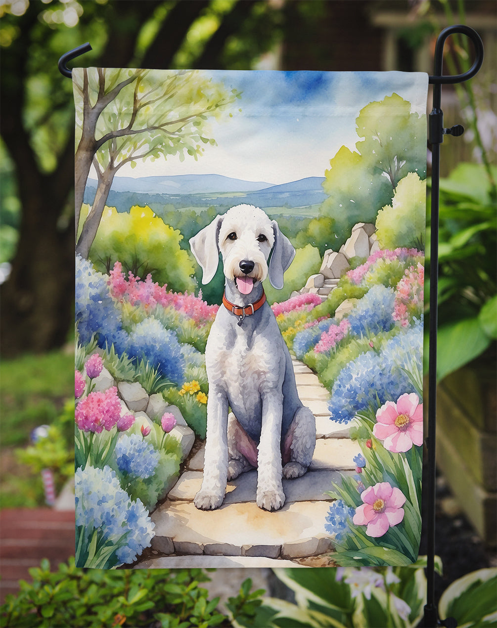 Bedlington Terrier Spring Garden Garden Flag-2