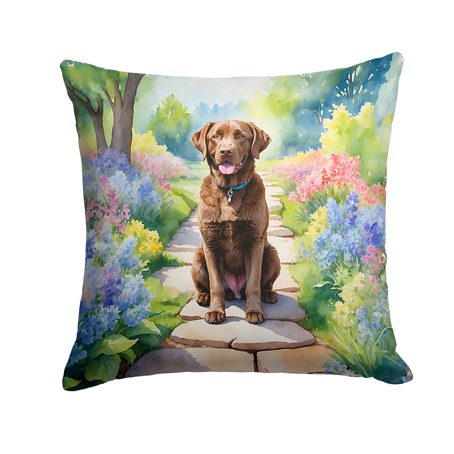Chesapeake Bay Retriever Spring Path Throw Pillow-0