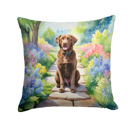 Chesapeake Bay Retriever Spring Path Throw Pillow-0