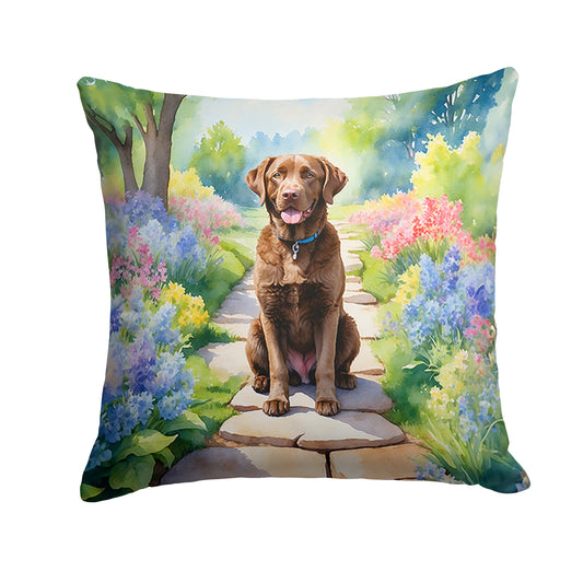 Chesapeake Bay Retriever Spring Path Throw Pillow-0