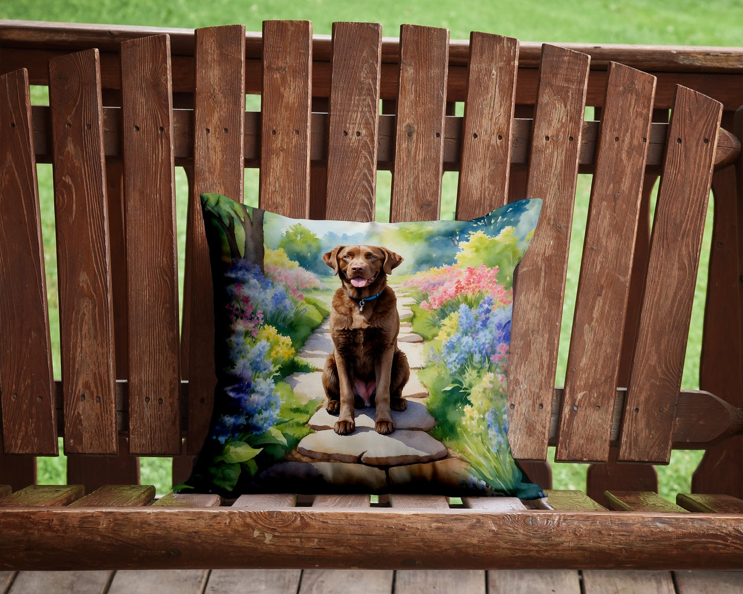 Chesapeake Bay Retriever Spring Path Throw Pillow-1