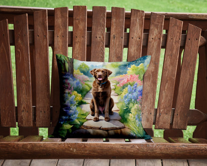 Chesapeake Bay Retriever Spring Path Throw Pillow-1