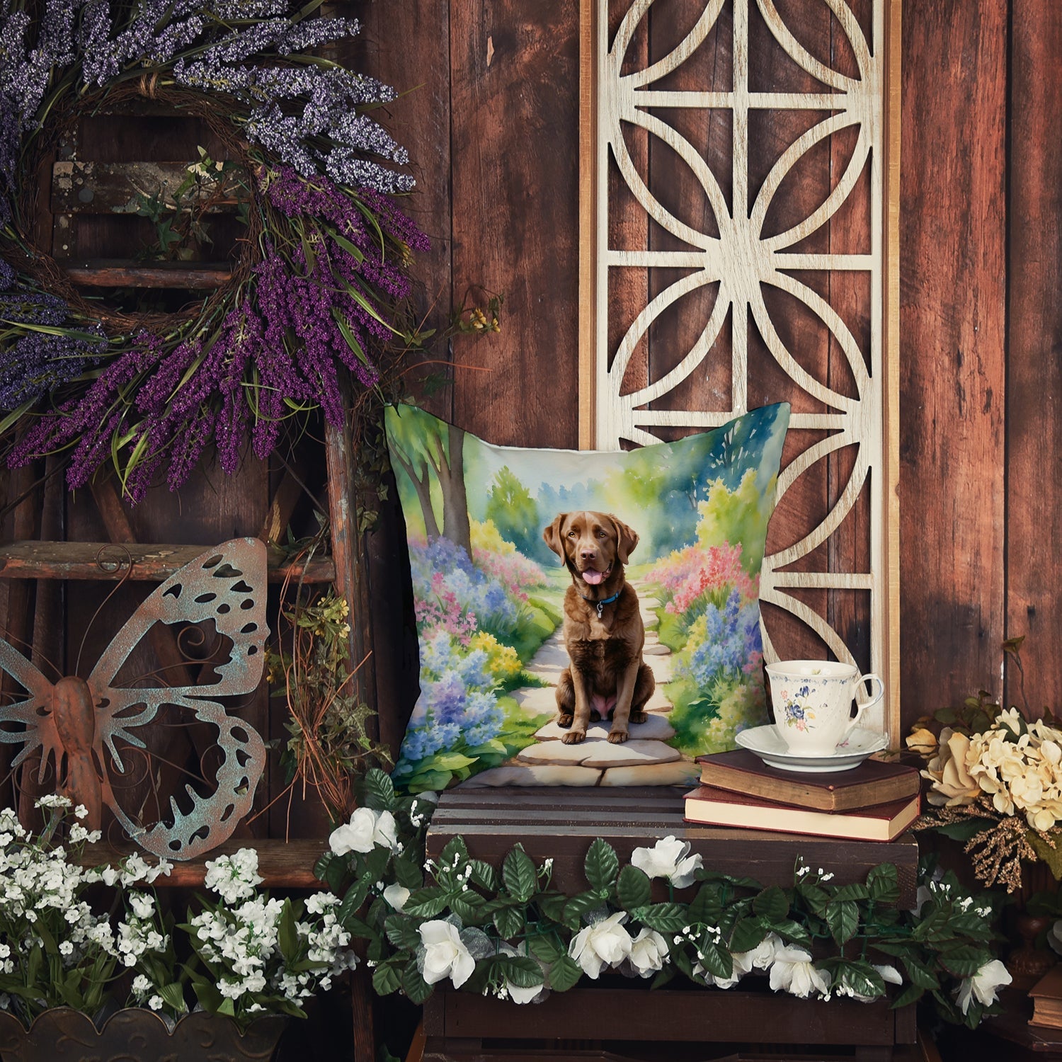 Chesapeake Bay Retriever Spring Path Throw Pillow-4