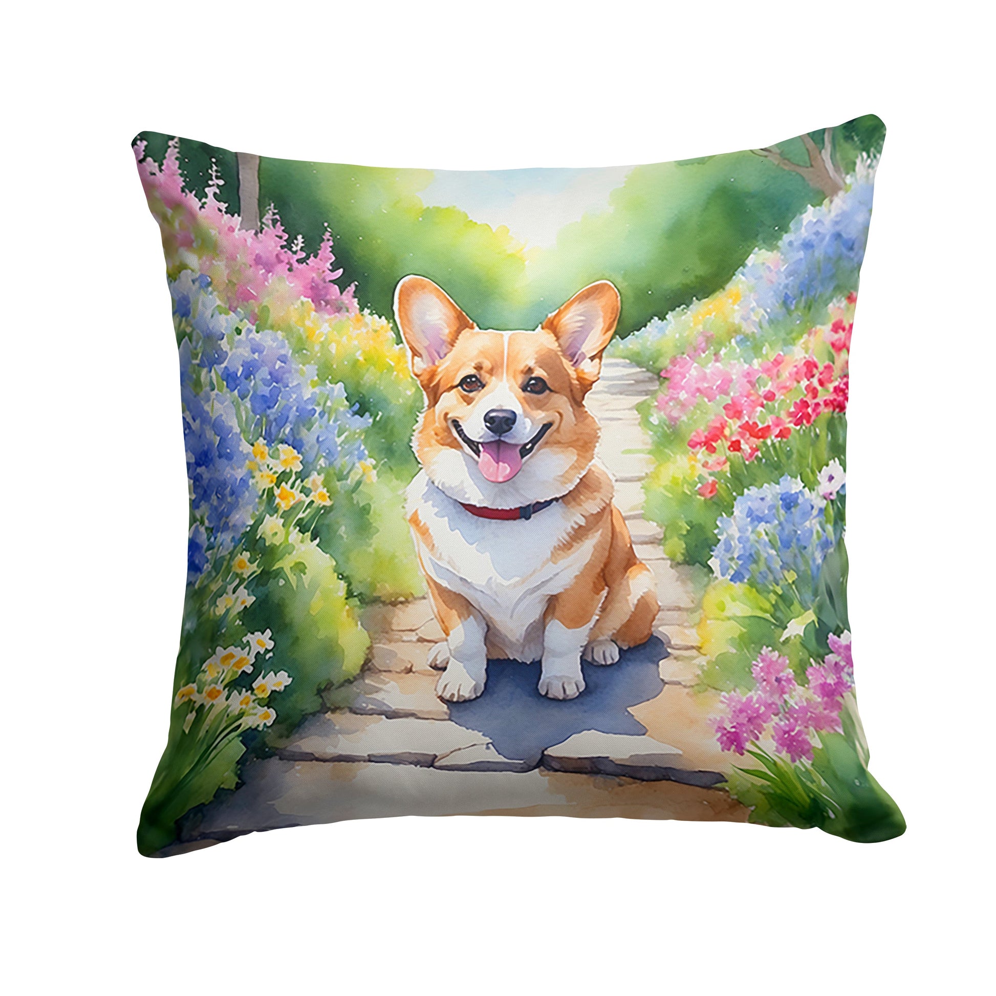 Corgi Spring Path Throw Pillow-0
