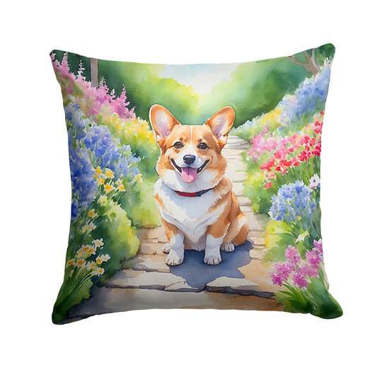 Corgi Spring Path Throw Pillow-0