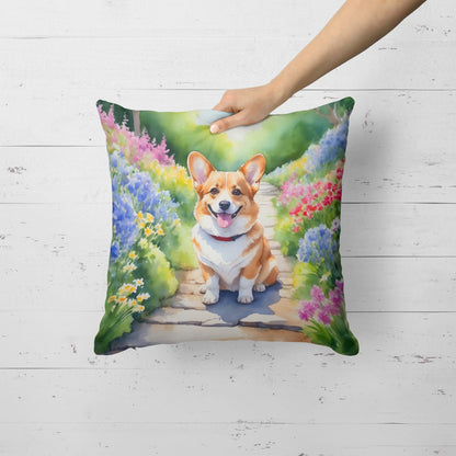 Corgi Spring Path Throw Pillow-1