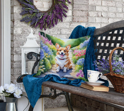 Corgi Spring Path Throw Pillow-3