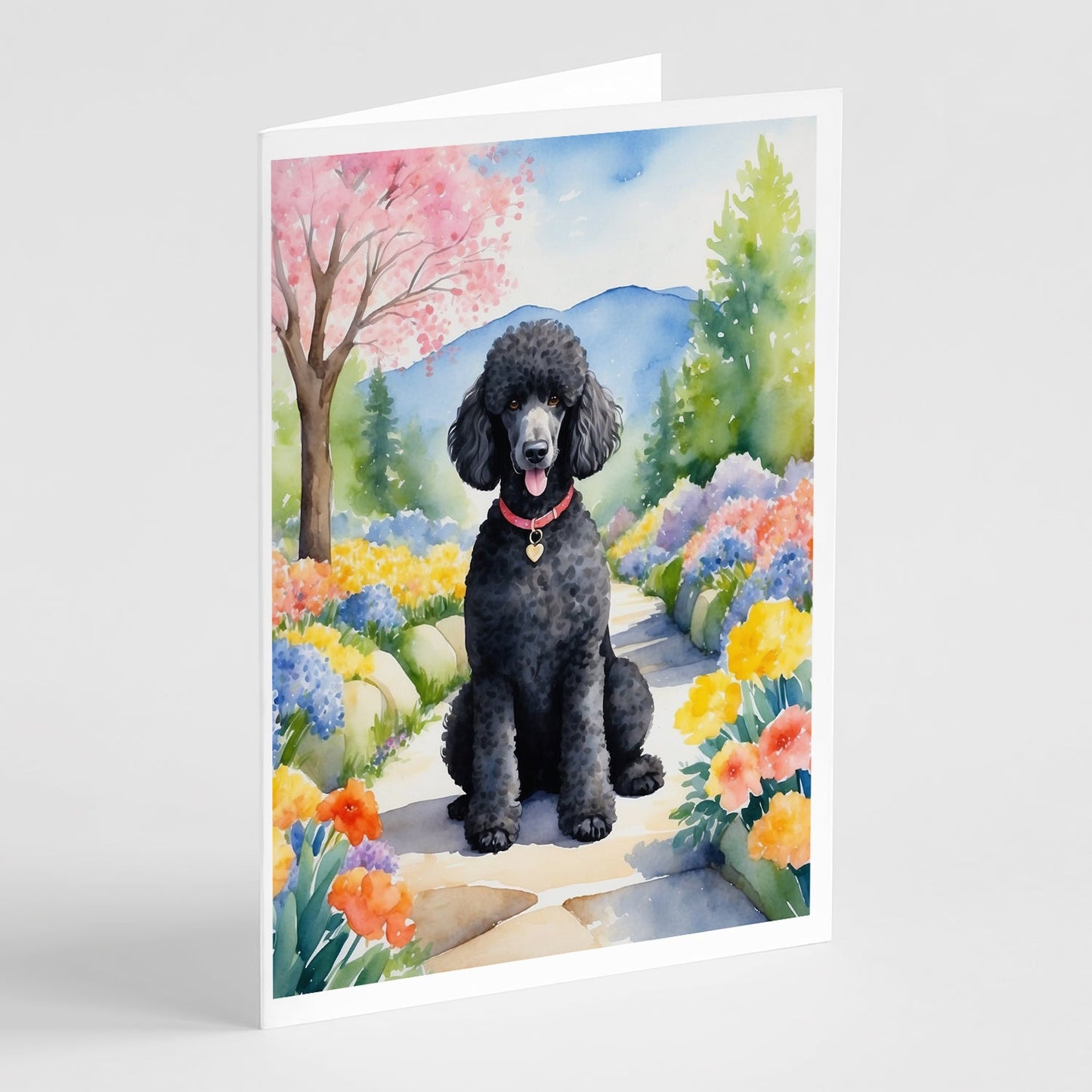 Black Poodle Spring Path Greeting Cards Pack of 8-0