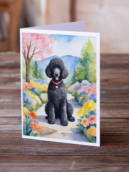 Black Poodle Spring Path Greeting Cards Pack of 8-1