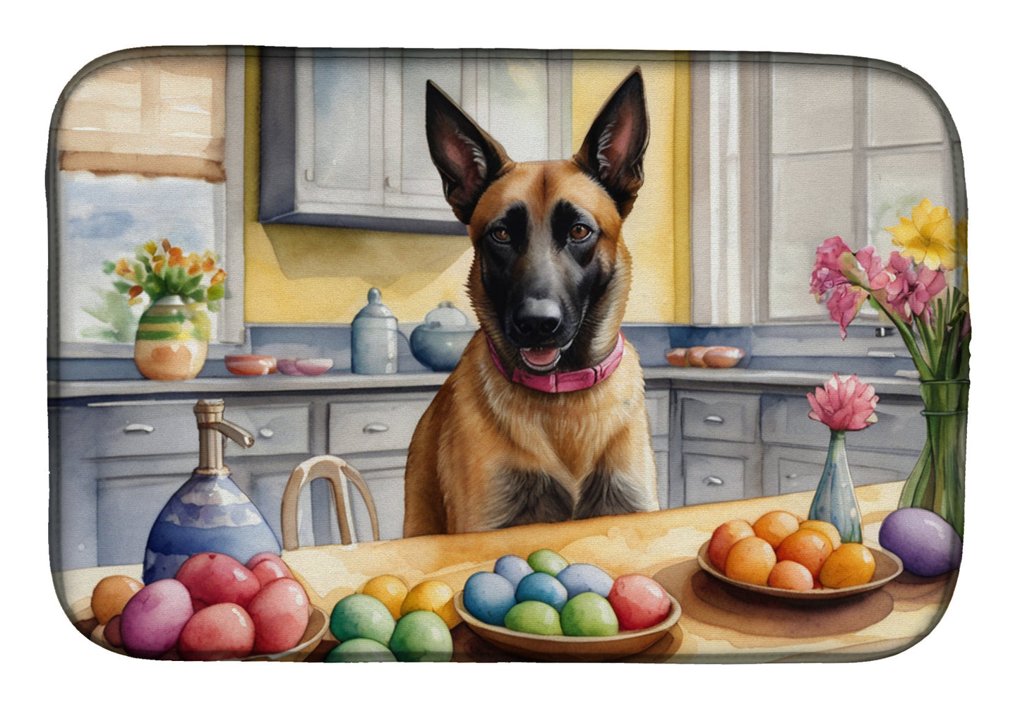 Decorating Easter Belgian Malinois Dish Drying Mat-0