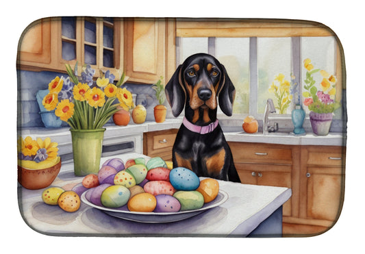 Decorating Easter Black and Tan Coonhound Dish Drying Mat-0