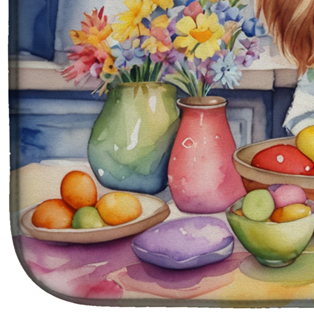 Decorating Easter Cavalier Spaniel Dish Drying Mat-3