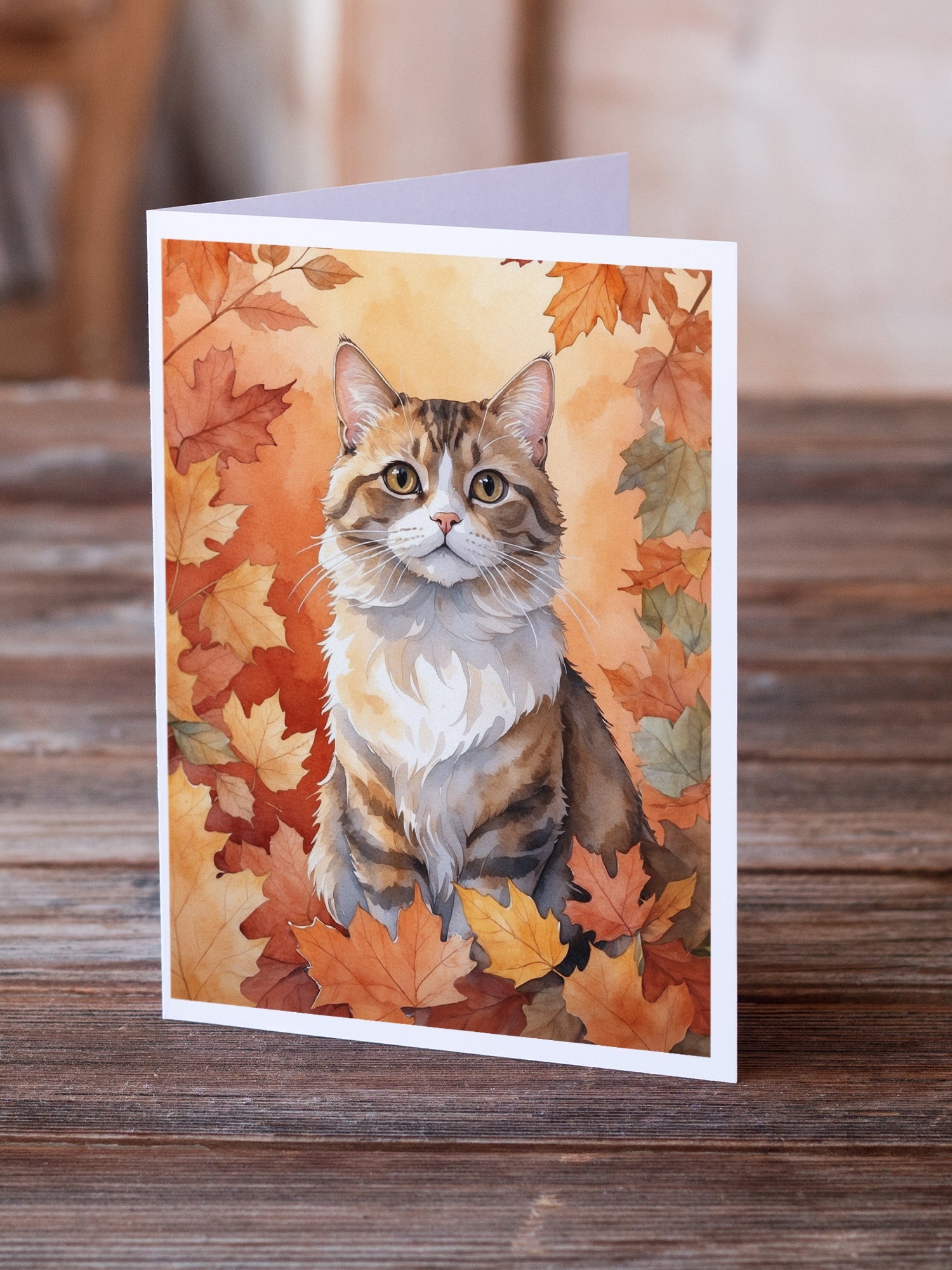 Chantilly Tiffany Cat in Fall Leaves Greeting Cards Pack of 8-1