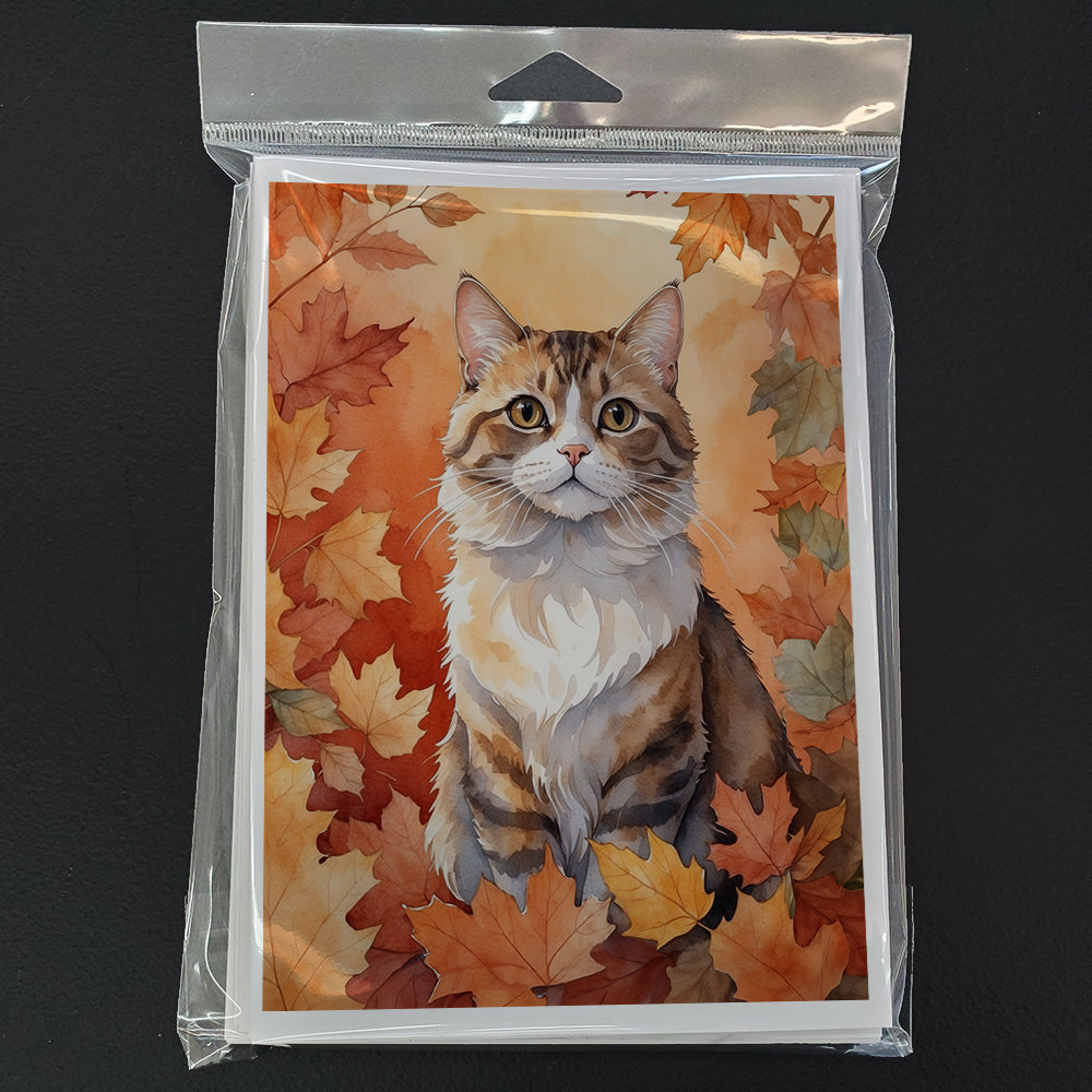 Chantilly Tiffany Cat in Fall Leaves Greeting Cards Pack of 8-2