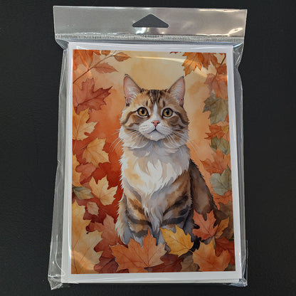 Chantilly Tiffany Cat in Fall Leaves Greeting Cards Pack of 8-2
