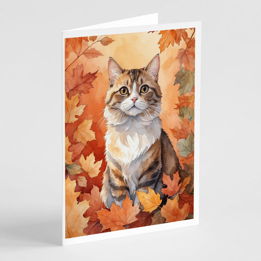 Chantilly Tiffany Cat in Fall Leaves Greeting Cards Pack of 8-0
