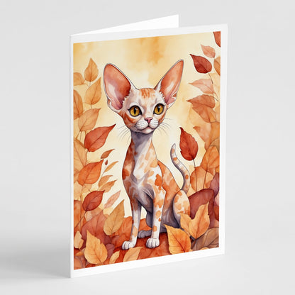 Devon Rex Cat in Fall Leaves Greeting Cards Pack of 8-0