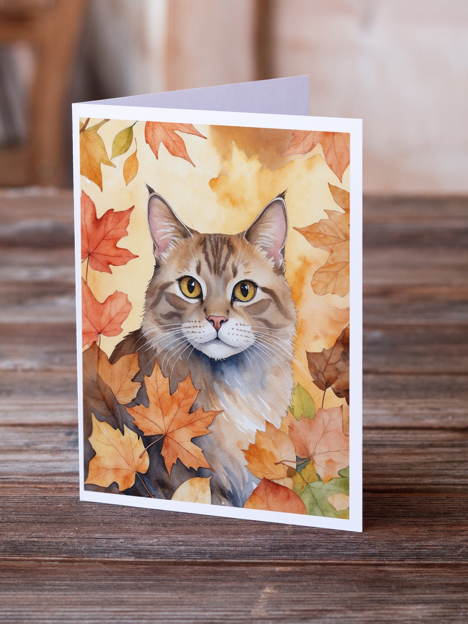 Dwelf Cat in Fall Leaves Greeting Cards Pack of 8-1