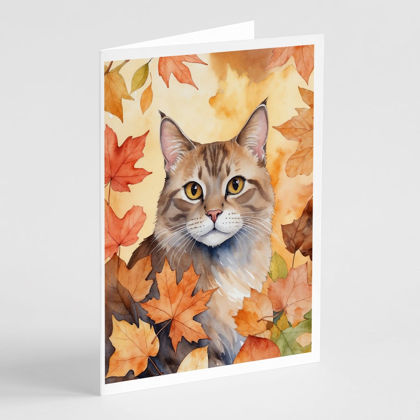 Dwelf Cat in Fall Leaves Greeting Cards Pack of 8-0
