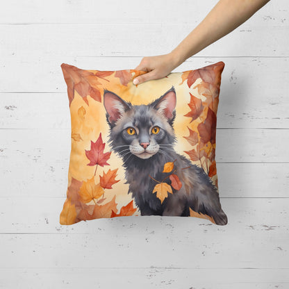 Lykoi Cat in Fall Leaves Throw Pillow-1