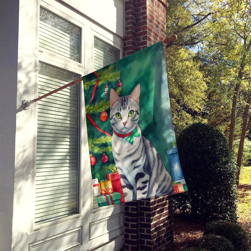 American Shorthair Cat By the Christmas Tree House Flag-1