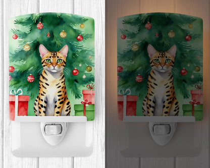 Bengal Cat By the Christmas Tree Ceramic Night Light-1