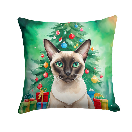 Colorpoint Shorthair Cat By the Christmas Tree Throw Pillow-0