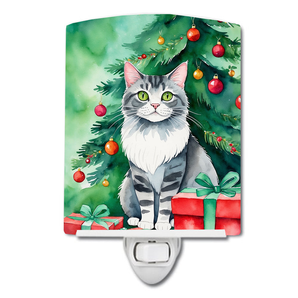 Foldex Exotic Fold Cat By the Christmas Tree Ceramic Night Light-0