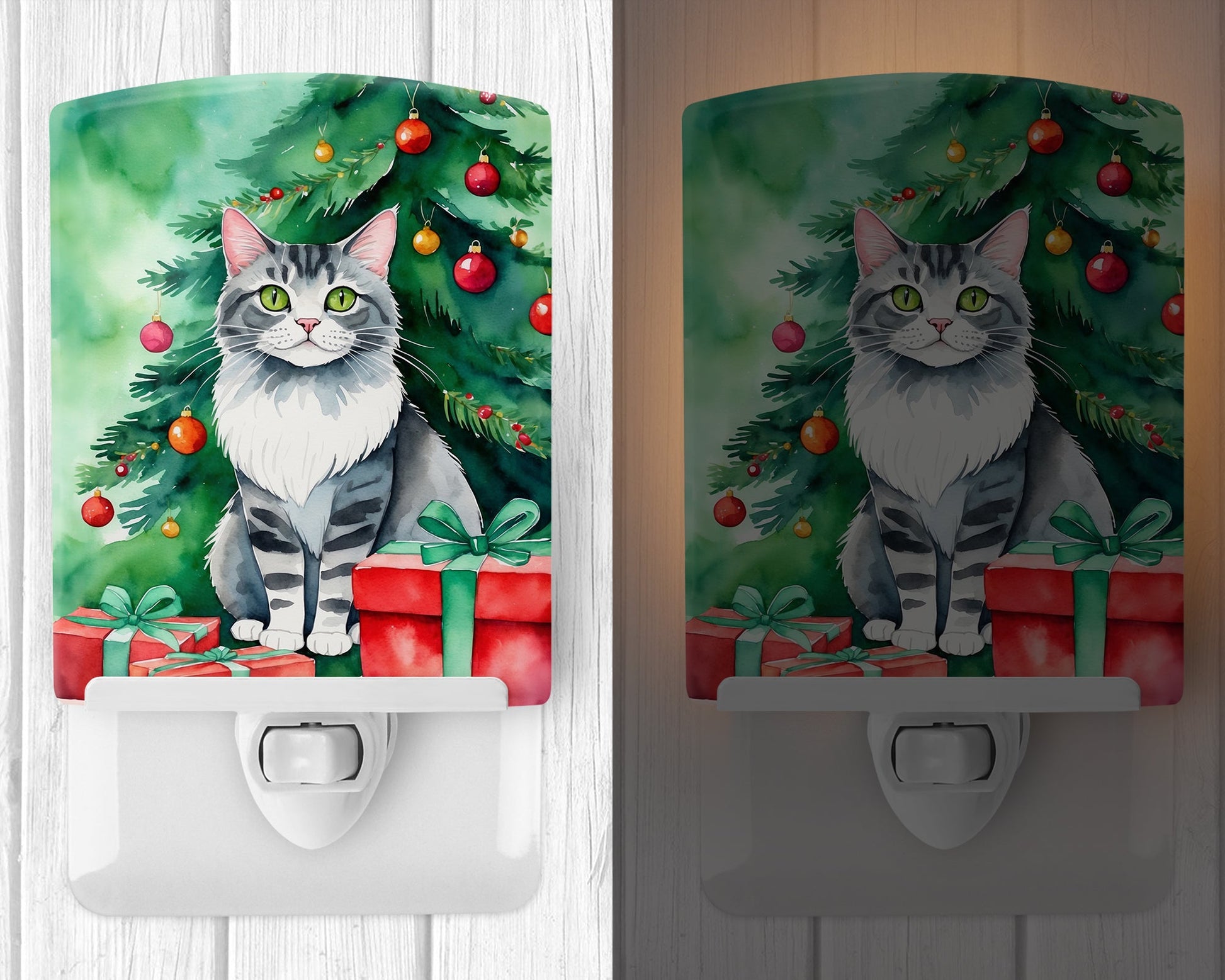 Foldex Exotic Fold Cat By the Christmas Tree Ceramic Night Light-1