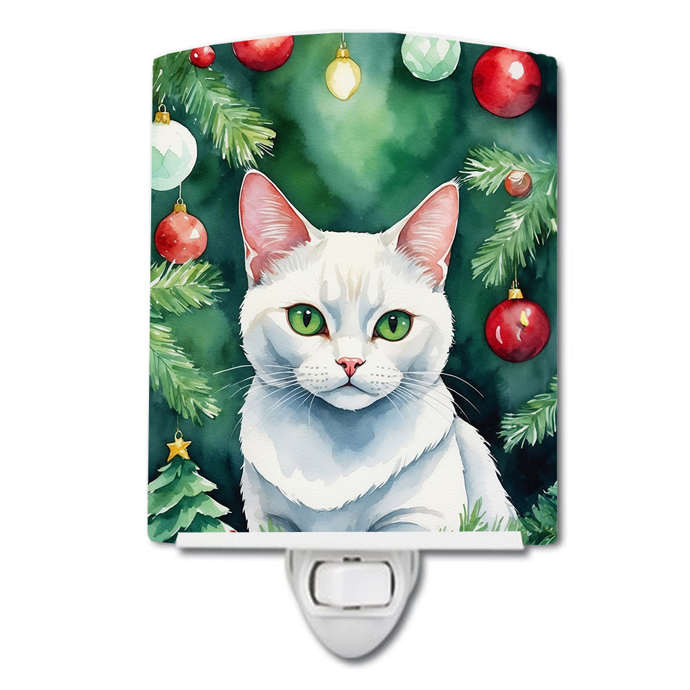 Khao Manee Cat By the Christmas Tree Ceramic Night Light-0