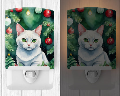 Khao Manee Cat By the Christmas Tree Ceramic Night Light-1