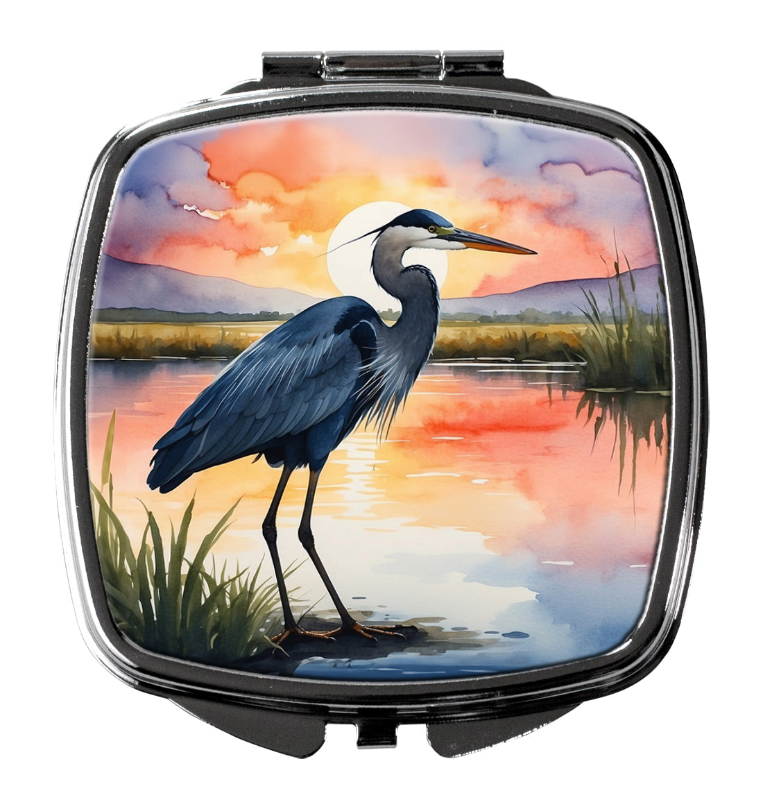 Blue Heron Setting Sun Compact Mirror-0