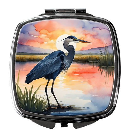 Blue Heron Setting Sun Compact Mirror-0