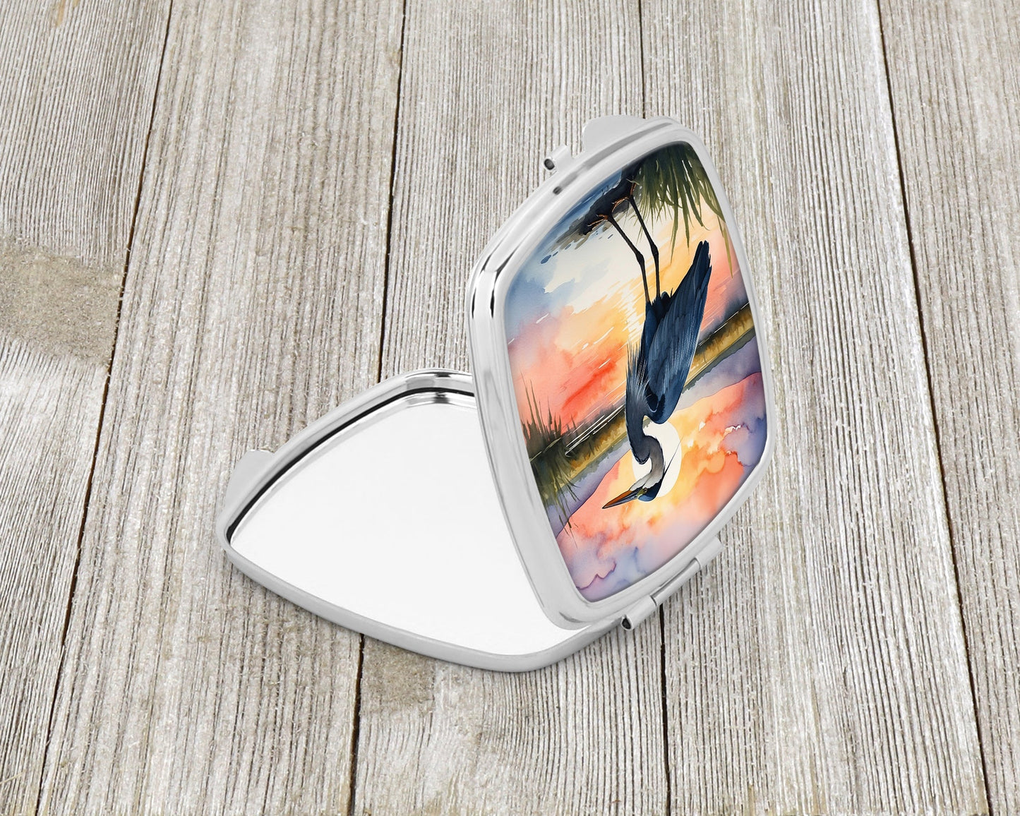 Blue Heron Setting Sun Compact Mirror-1