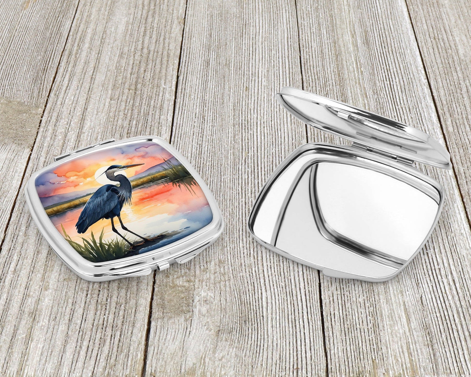 Blue Heron Setting Sun Compact Mirror-2