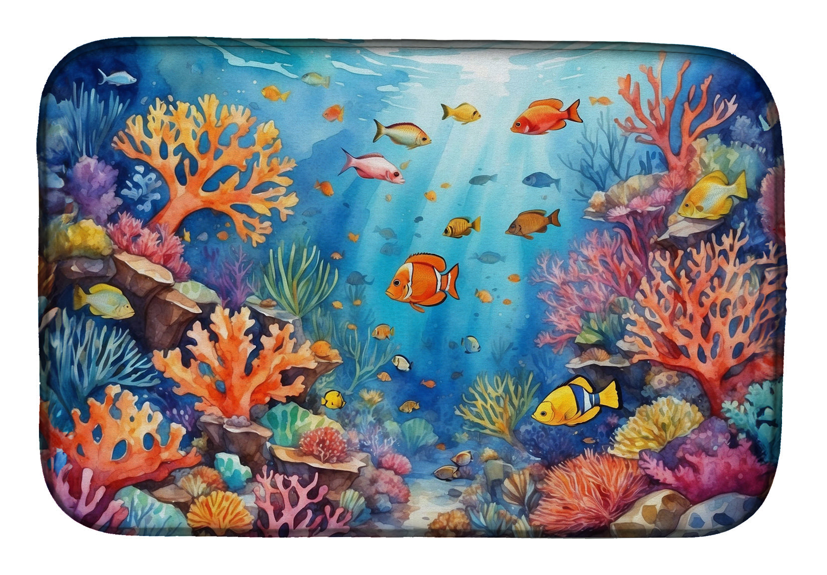 Coral and Fish Dish Drying Mat-0