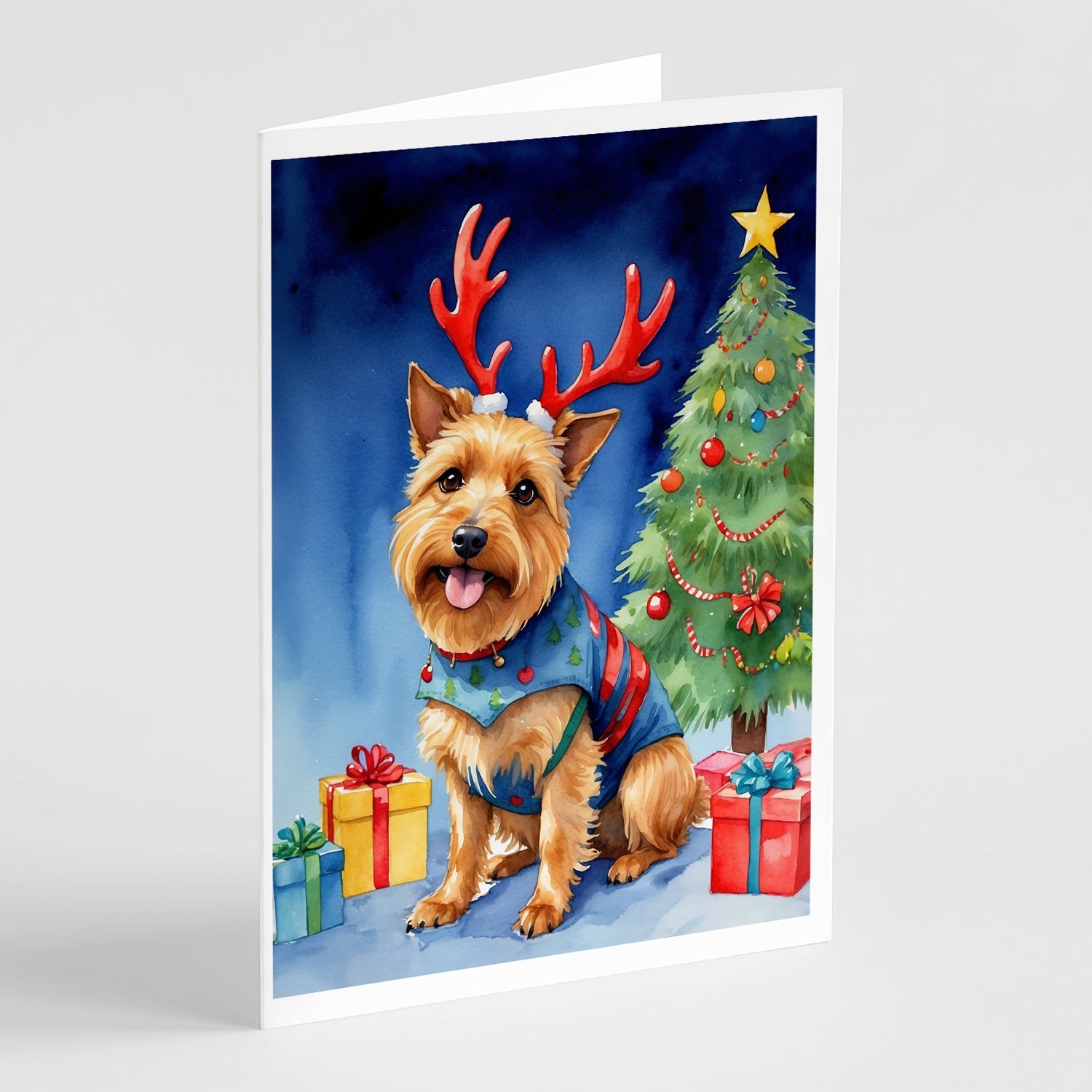 Australian Terrier Christmas Reindeer Greeting Cards Pack of 8-0