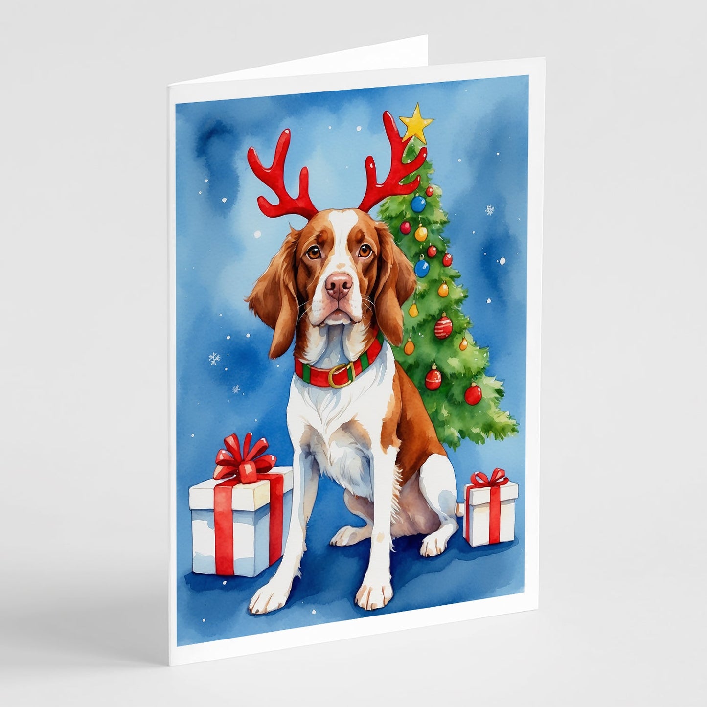 Brittany Spaniel Christmas Reindeer Greeting Cards Pack of 8-0