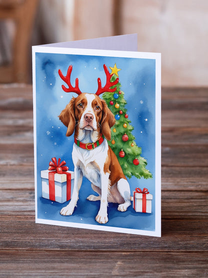 Brittany Spaniel Christmas Reindeer Greeting Cards Pack of 8-1