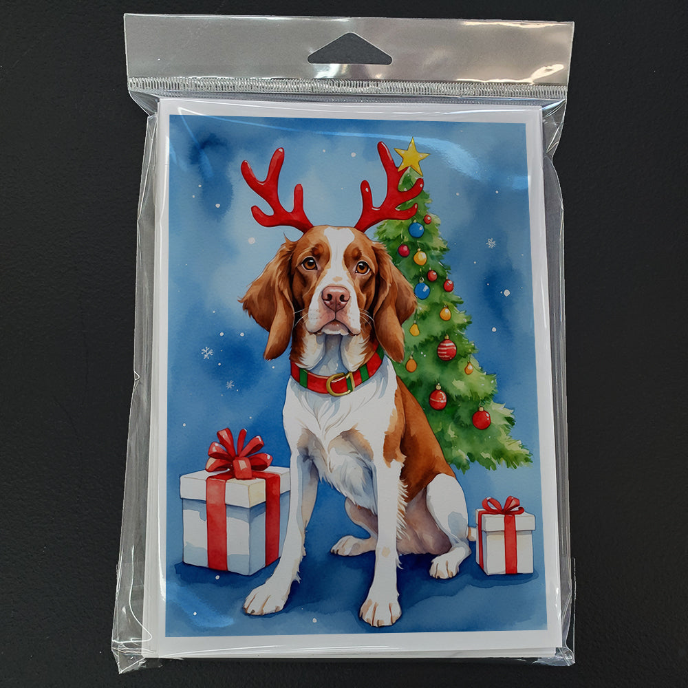 Brittany Spaniel Christmas Reindeer Greeting Cards Pack of 8-2